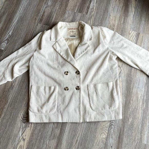 Anthropologie Jackets & Blazers - ANTHROPOLOGIE CARTONNIER Ivory Wide Whale Corduroy Double Breasted Blazer - L